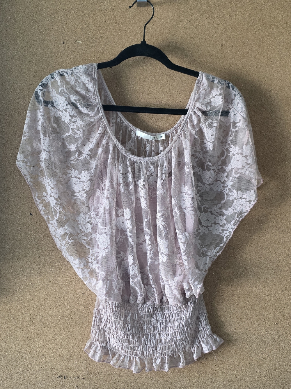 LAVE Floral Lace Lined Top M Soft Dusty Pink Romantic Style Dolman Style